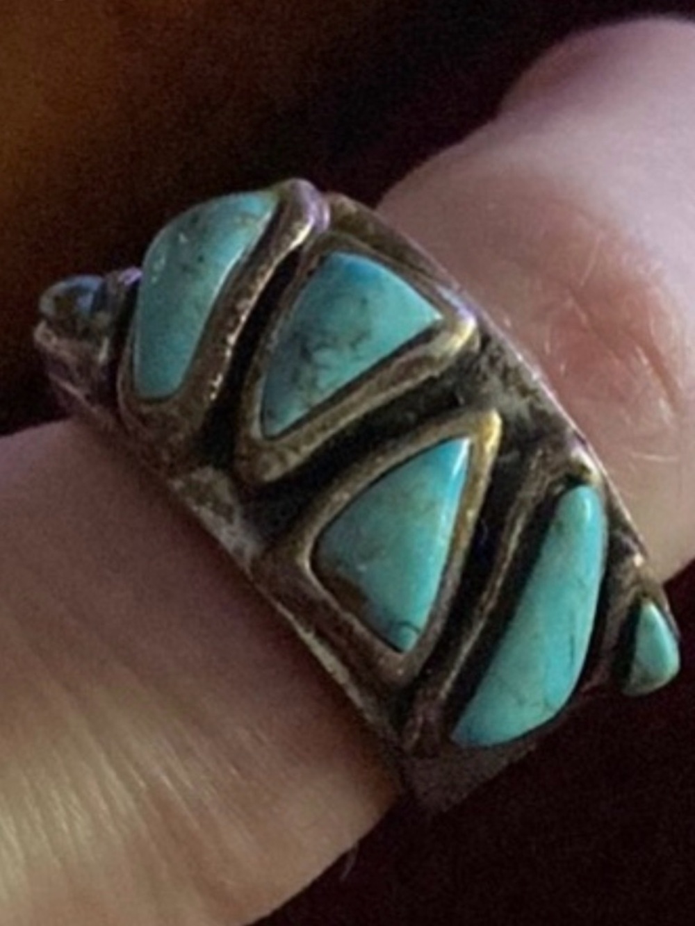 Vintage Zuni heavy sterling silver and turquoise ring 6-6.5 Excellent